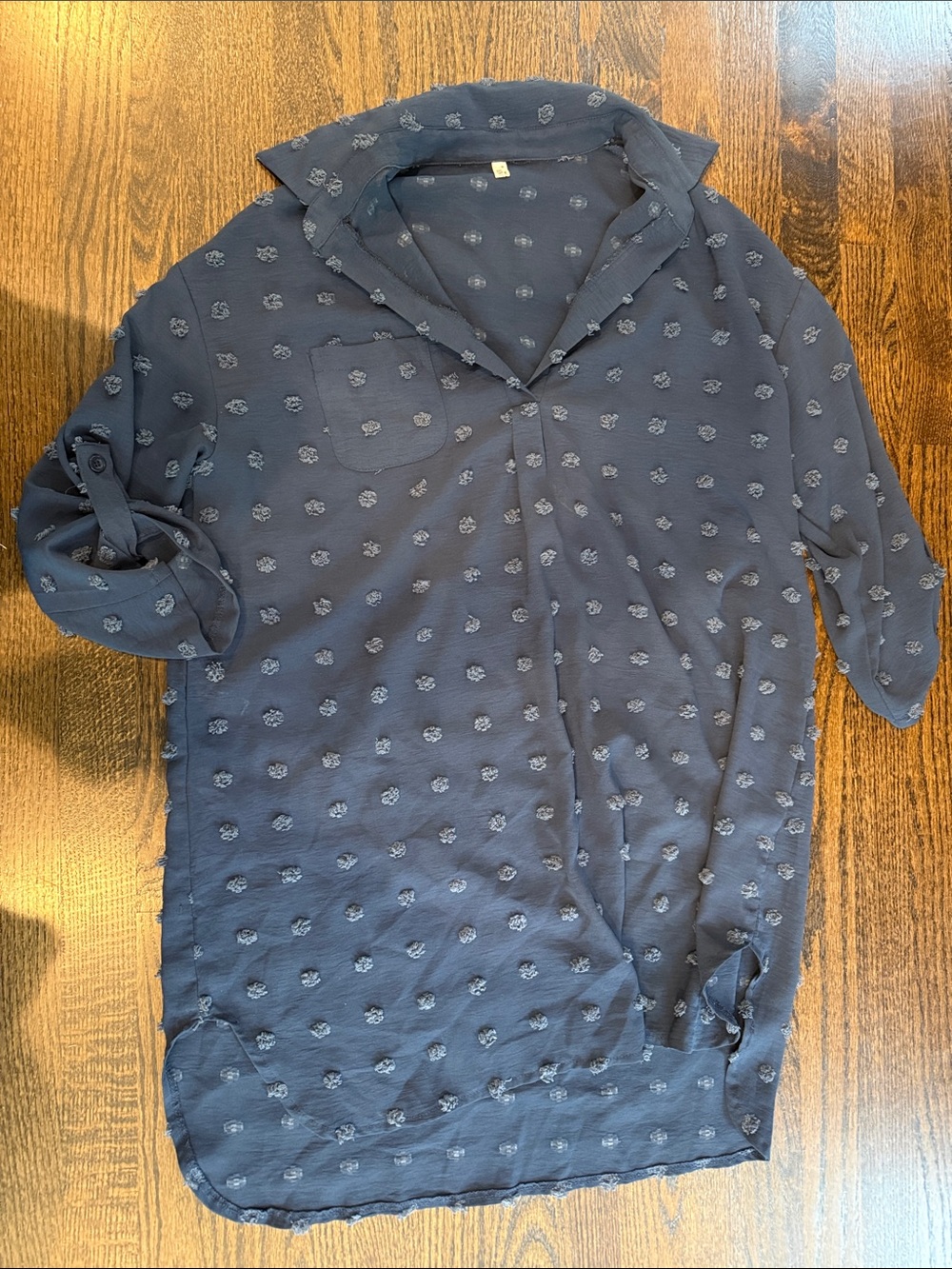 Woman’s Swiss dot dress Navy Textured Casual Button-Up Shirt / tunic dress